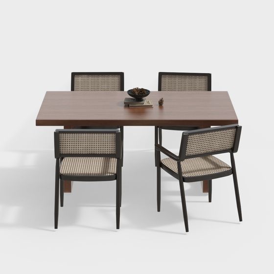 Wooden Dining Table and Chairs Set 3D model