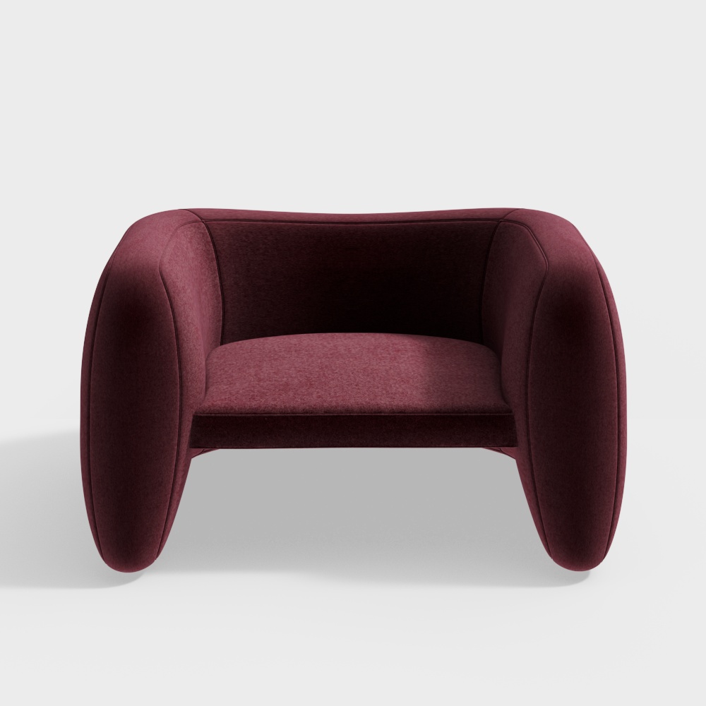 Elegant Curved Armchair 3D Model – Mid-Century Velvet