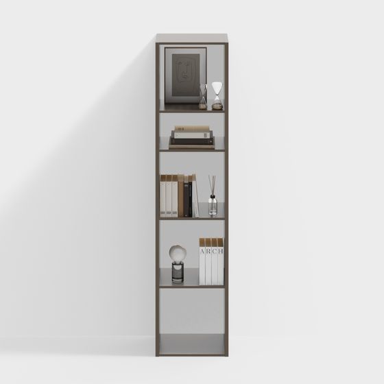 Modern Gray Living Room Bookcase 3D Model
