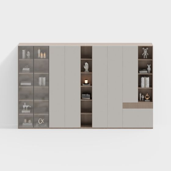 Modern Study Bookcase 3D Model in Gray