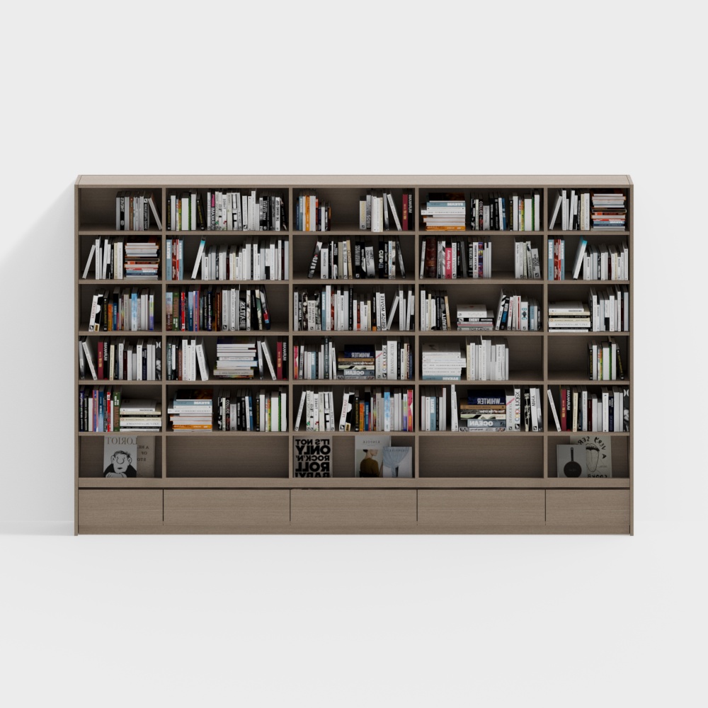 Low Polygon Modern Bookshelf 3D Model – Minimalist Wood Texture