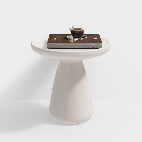Modern Round Edge Side Table 3D Model in Beige Finish