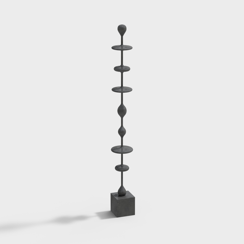 Abstract Geometric Column 3D Model – Metallic Grey Design