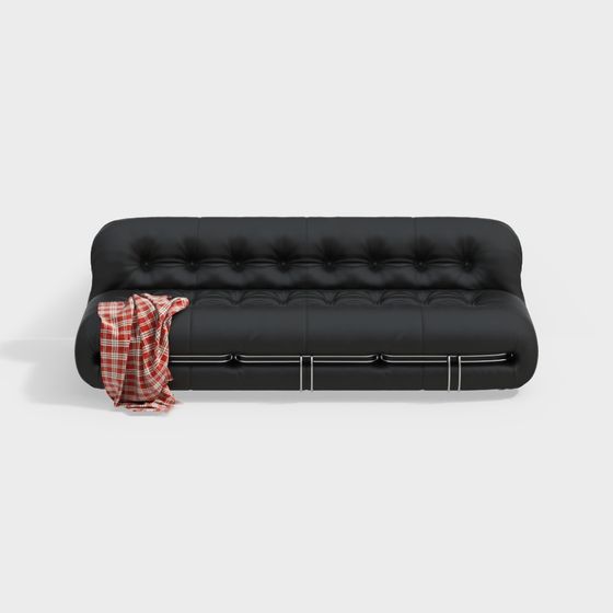 Modern Living Room Black Leather Multi-Person Sofa