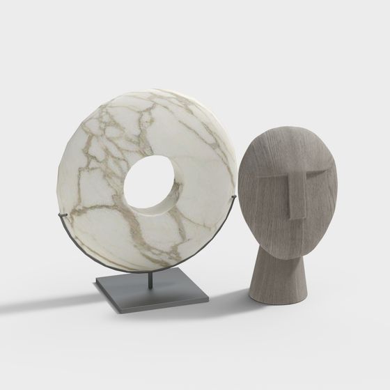 Stylish Marble and Wood Sculpture 3D model