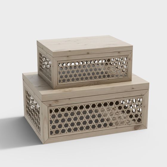 Rattan Storage Box 3D Model in Beige