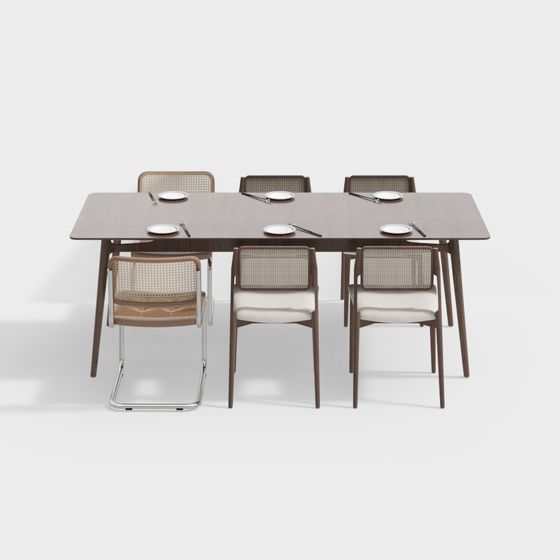 Modern Minimalist Dining Table & Chair Set 3D model