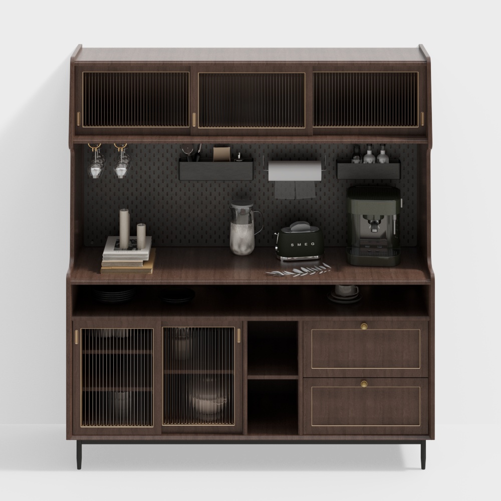 Mid-Century Bar Cabinet 3D Model – Vintage Wood Design