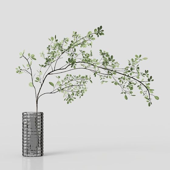 Glass Vase with Leaves 3D Model