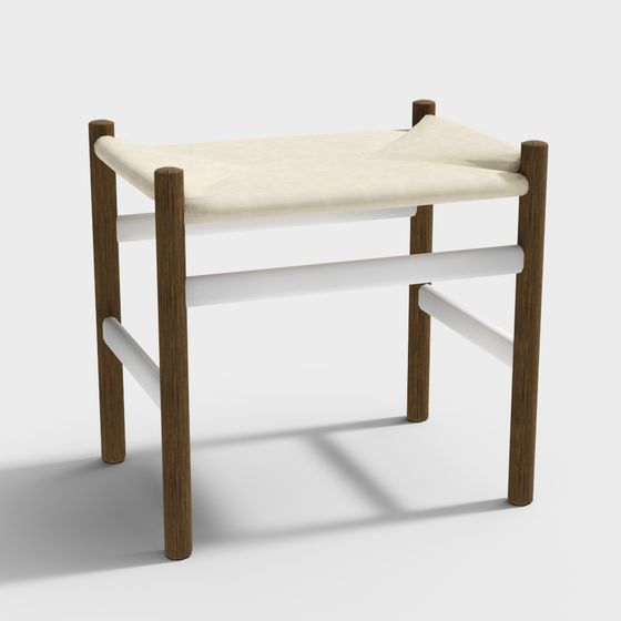 Wooden Leather Stool 3D model