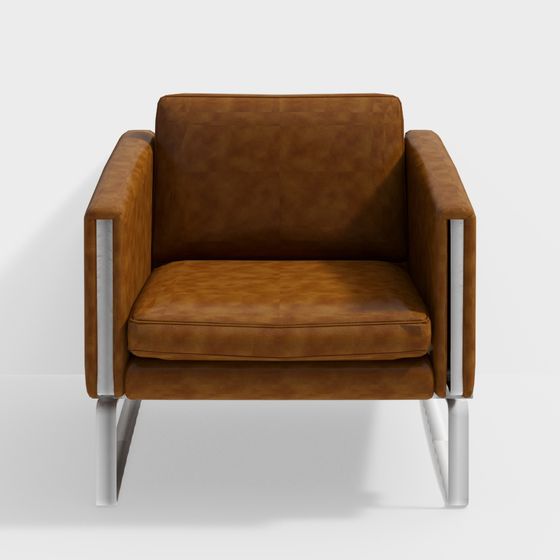 Elegant Brown Leather Sofa 3D model for Modern Interiors