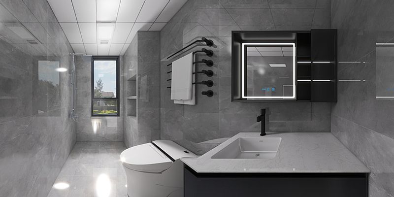 Modern Gray Bathroom Design with Sleek Black Accents