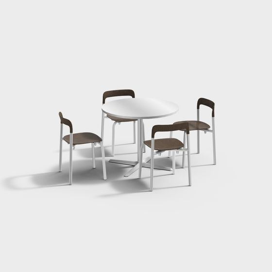 Stylish Round Table with Four Chairs 3D model
