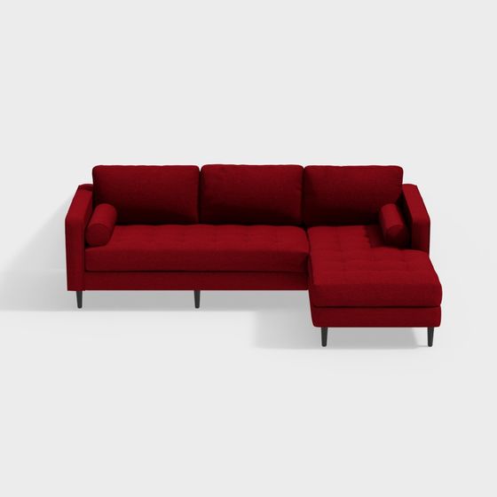 Chic Red Low-Poly Sofa 3D model for Modern Interiors