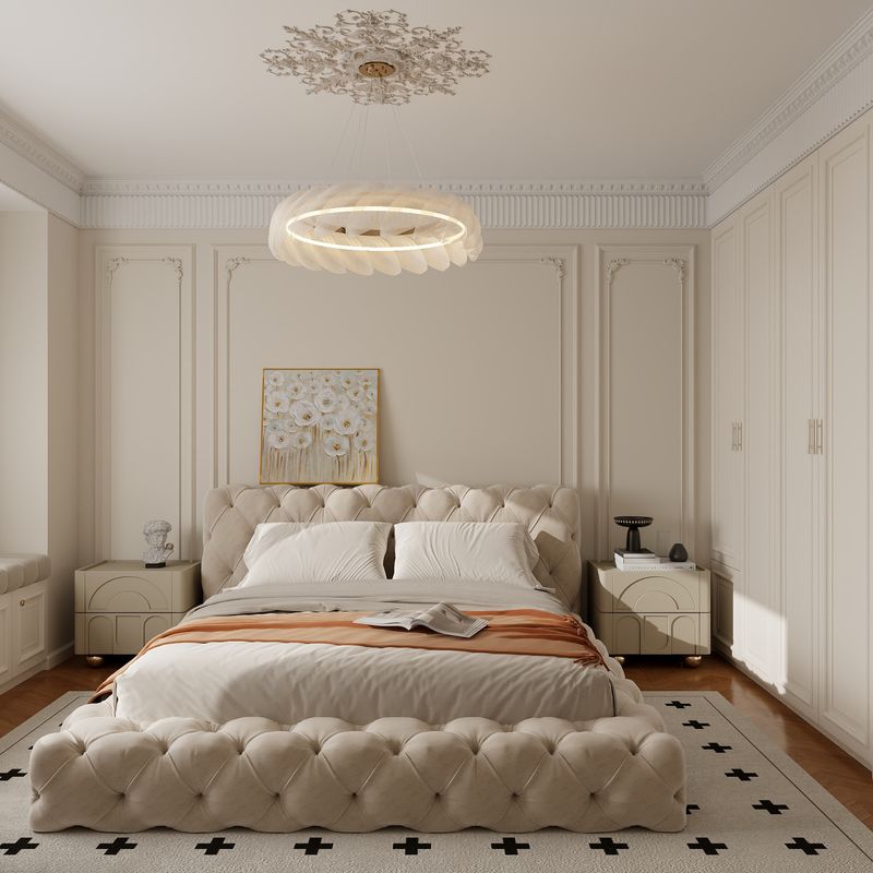 Elegant Neoclassical Beige Bedroom Design