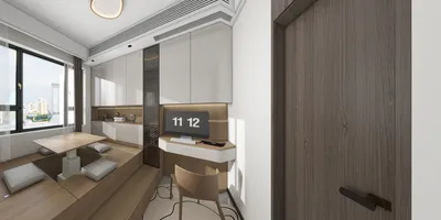Minimalist Home Office with Wood Tones