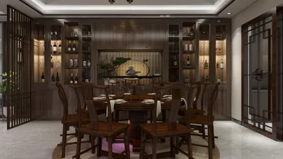 Elegant Chinese Dining Room with Wood Tones
