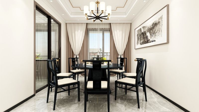 Modern Chinese Dining Room with Elegant Black & White