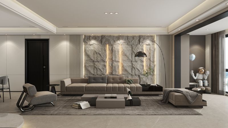 Modern Living Room Design with Stone Accent Wall