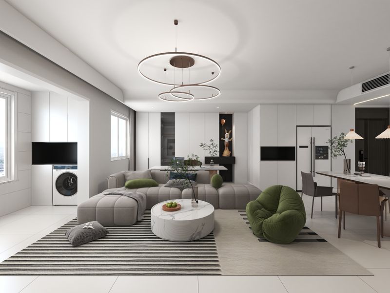 Modern Minimalist Living Room with Gray & Green