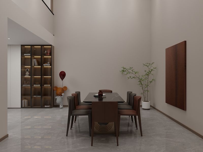 Contemporary Gray Dining Room with Brown Accents