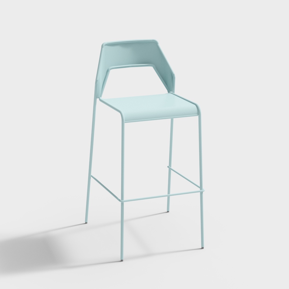 Lightweight Bar Stool 3D Model – Minimalist Blue Aluminum