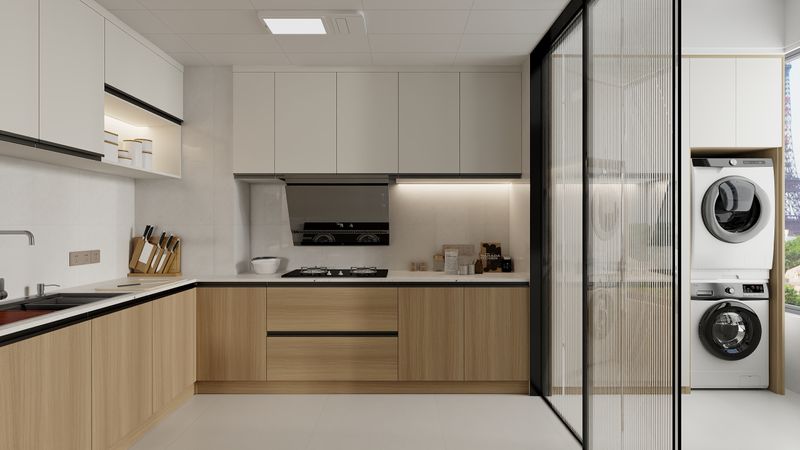 Modern Minimalist Kitchen with Wood Tones