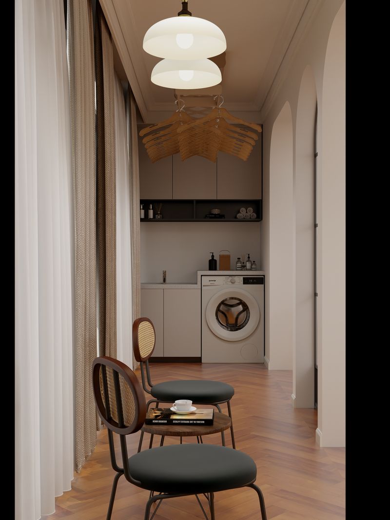 Functional Laundry Room with Transitional Wood Tones