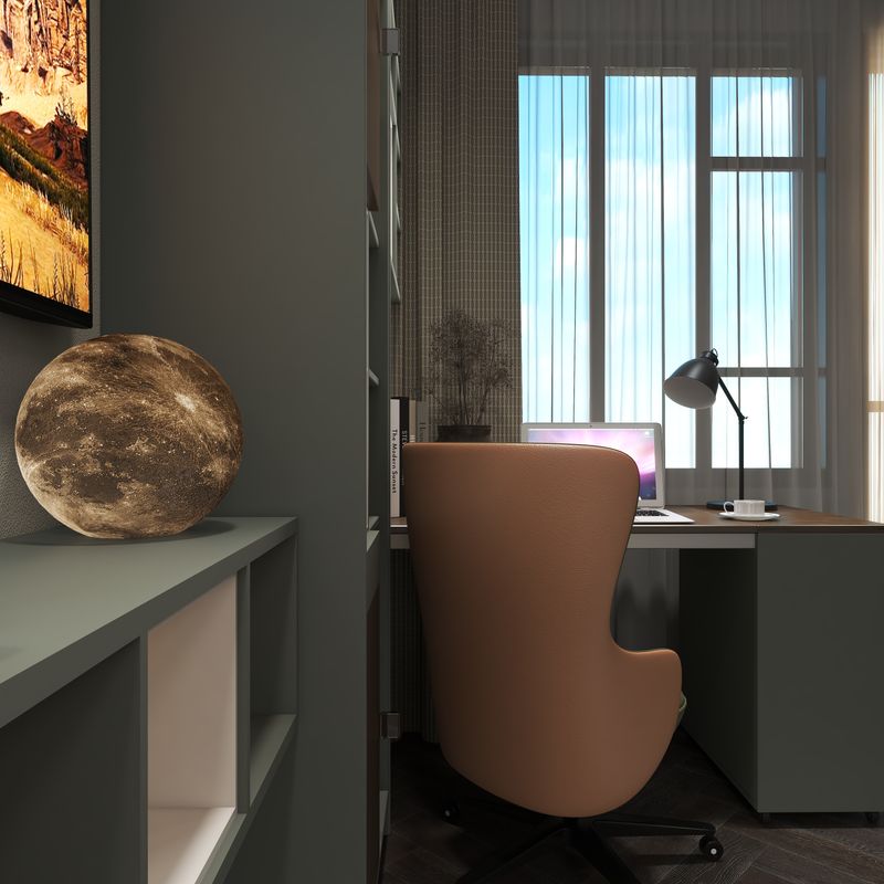Elegant Home Office with Gray-Green Tone