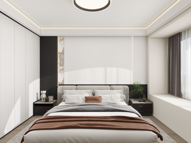 Modern Gray Bedroom with Geometric Accents