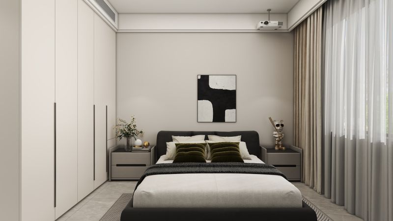 Modern Gray Bedroom with Art Focus