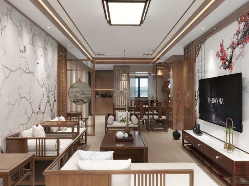 Chinese Wood Tone Elegance Living Room
