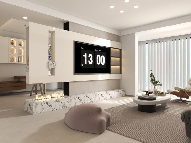 Modern Living Room with Vibrant Artwork and Sleek Design