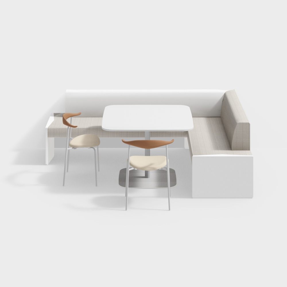 Corner Booth 3D Model – Minimalist Fabric Seating