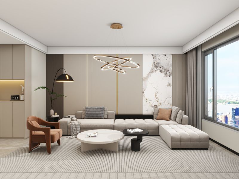 Contemporary Gray Beige Living Room Elegance