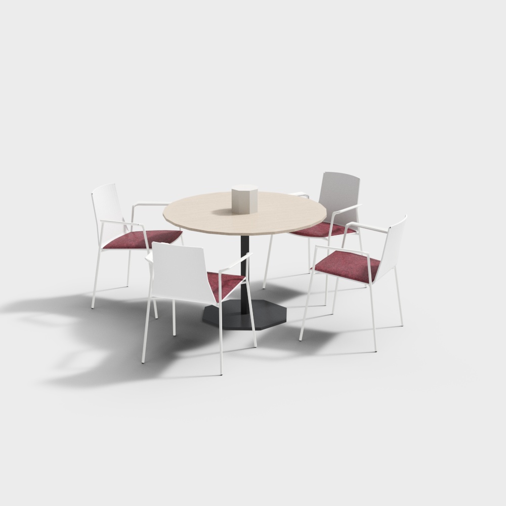 Modern Minimalist Round Table and Chairs – Low-Poly Set