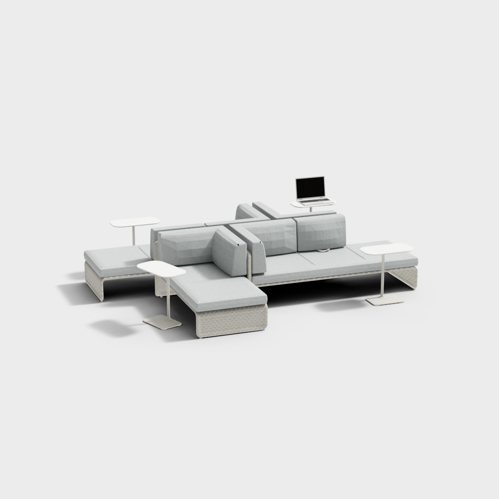 Urban Lounge Sofa Set 3D Model – Low Poly Modular Design