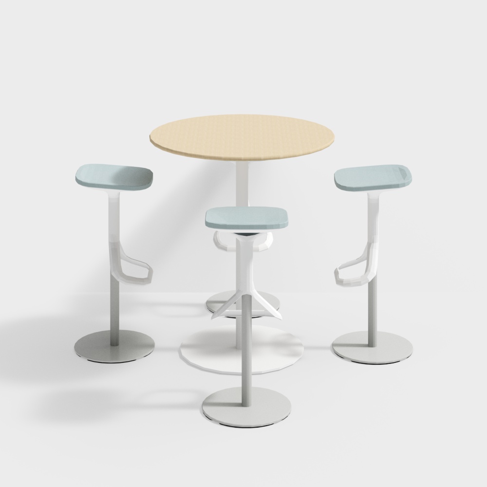 Elegant Low-Poly Round Table & Bar Stool Model