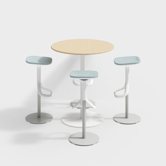 Elegant Low-Poly Round Table and Bar Stool 3D Model