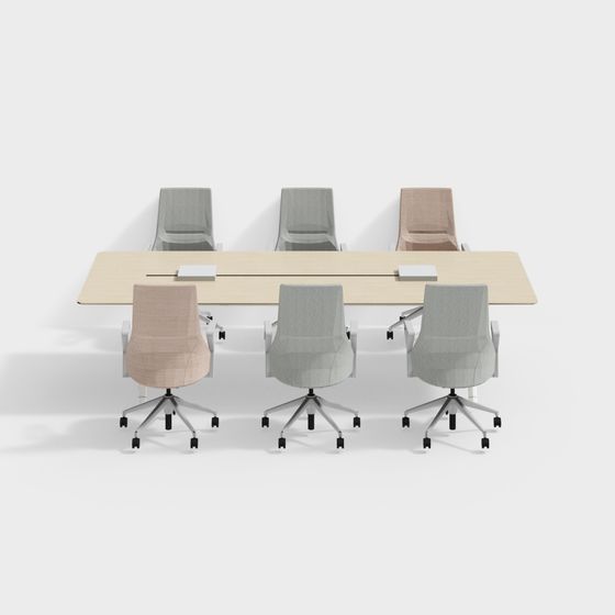 Modern Minimalist Conference Table and Chairs Set 3D model