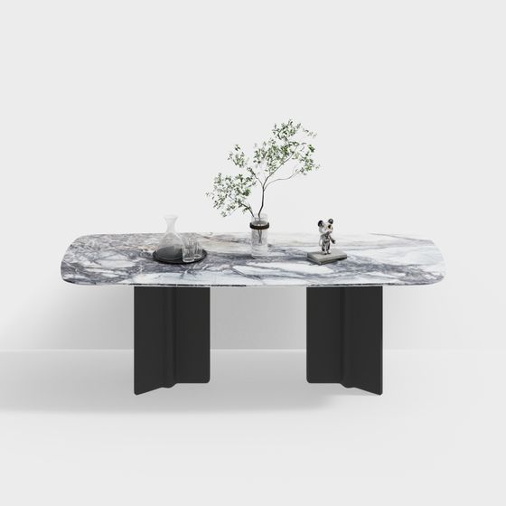Modern Dining Table 3D Model in Black Finish