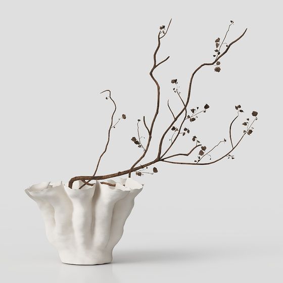 Natural-Inspired 3D Model of Branch and Ceramic Vase