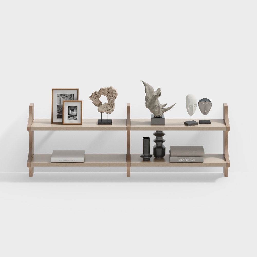 Minimalist Bookshelf 3D Model – Wood and Metal Design