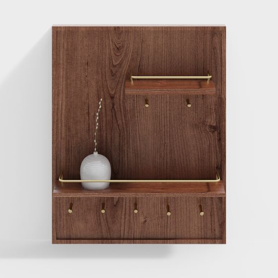 Wooden Shelf with Hooks 3D model
