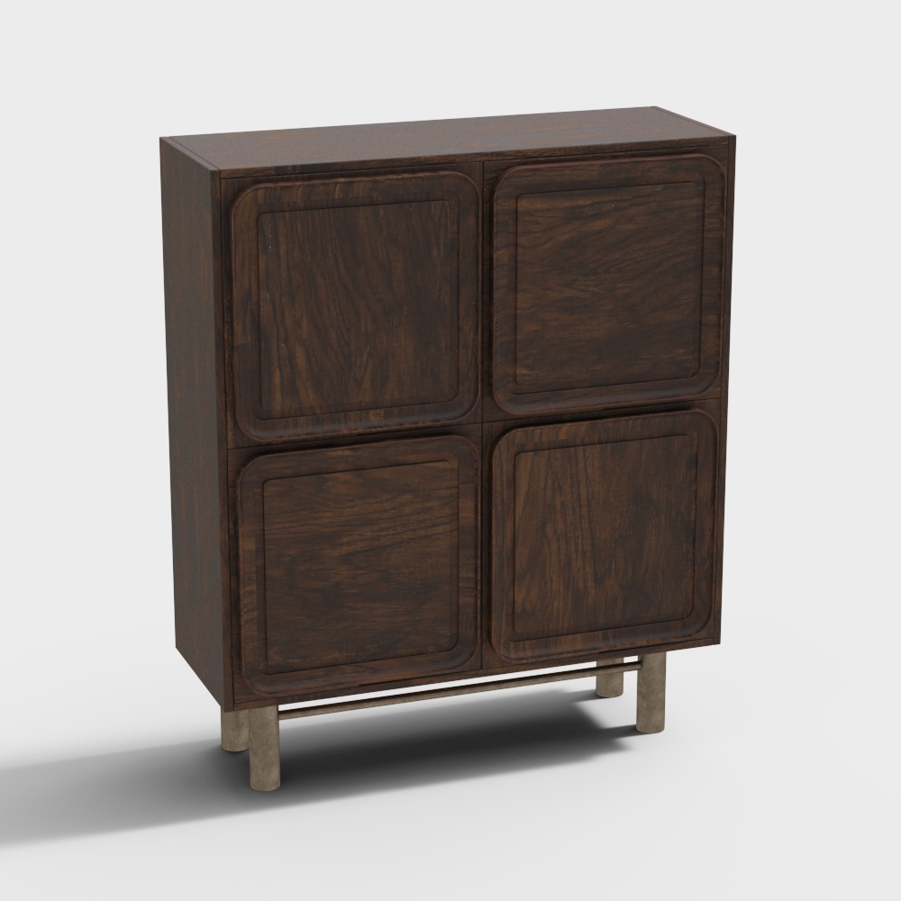 Vintage Style Storage Cabinet 3D Model – Wood Texture