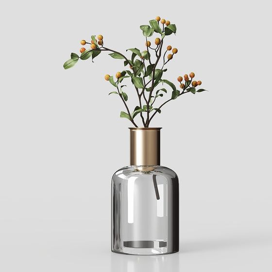 Stylish Glass Vase with Foliage 3D model