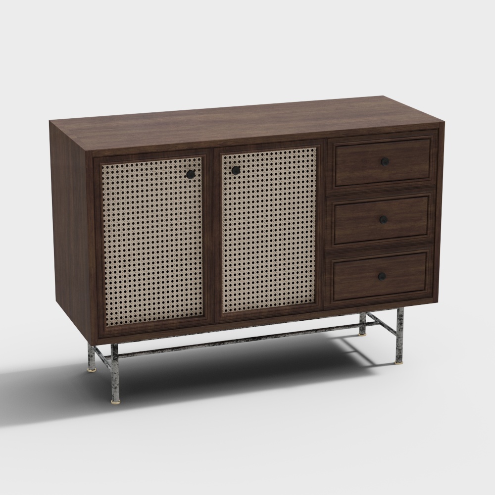 Industrial Style Storage Cabinet 3D Model – Wood & Metal