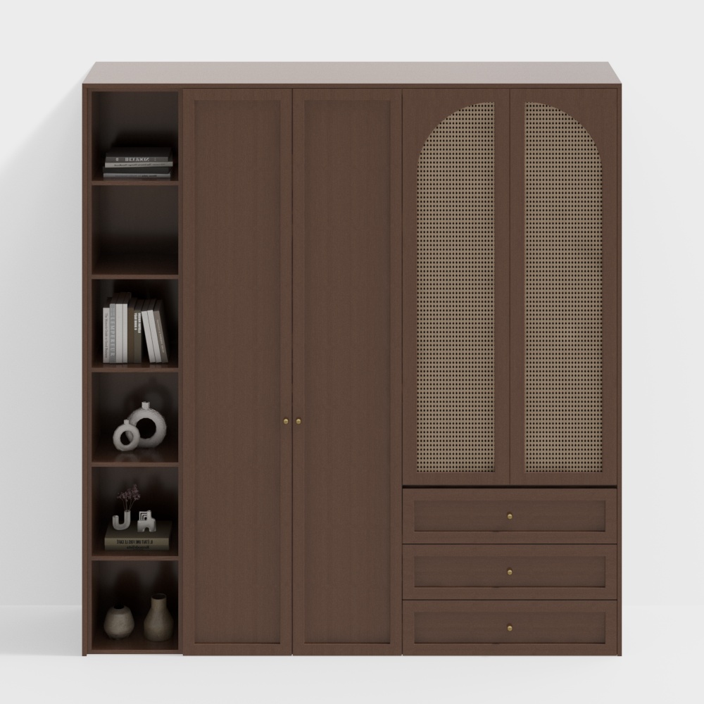 Stylish Low-Poly Wardrobe 3D Model – Brown Wood Texture