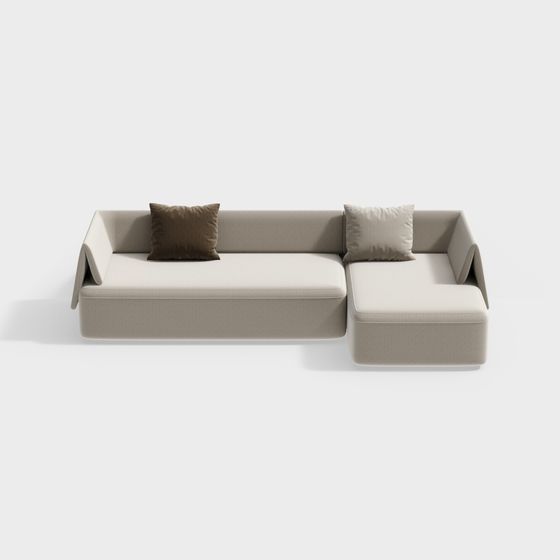 Modern L-Shaped Beige Wabi-Sabi Corner Sofa 3D Model