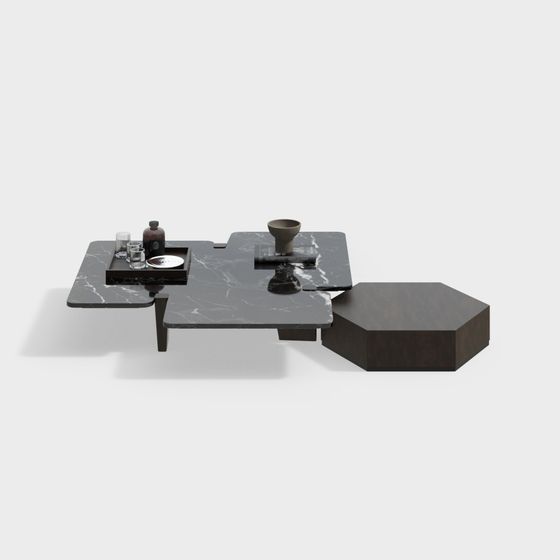 Modern Black Minotti Living Room Marble End Table 3D Model